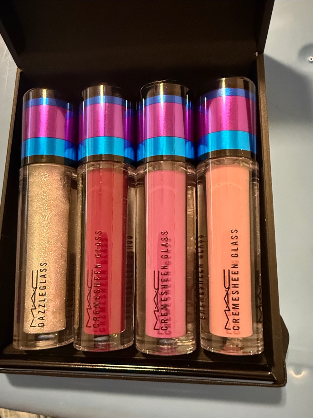 MAC Cosmetics Lip Gloss Set - Gold Glitter, Red, Pink, Peach